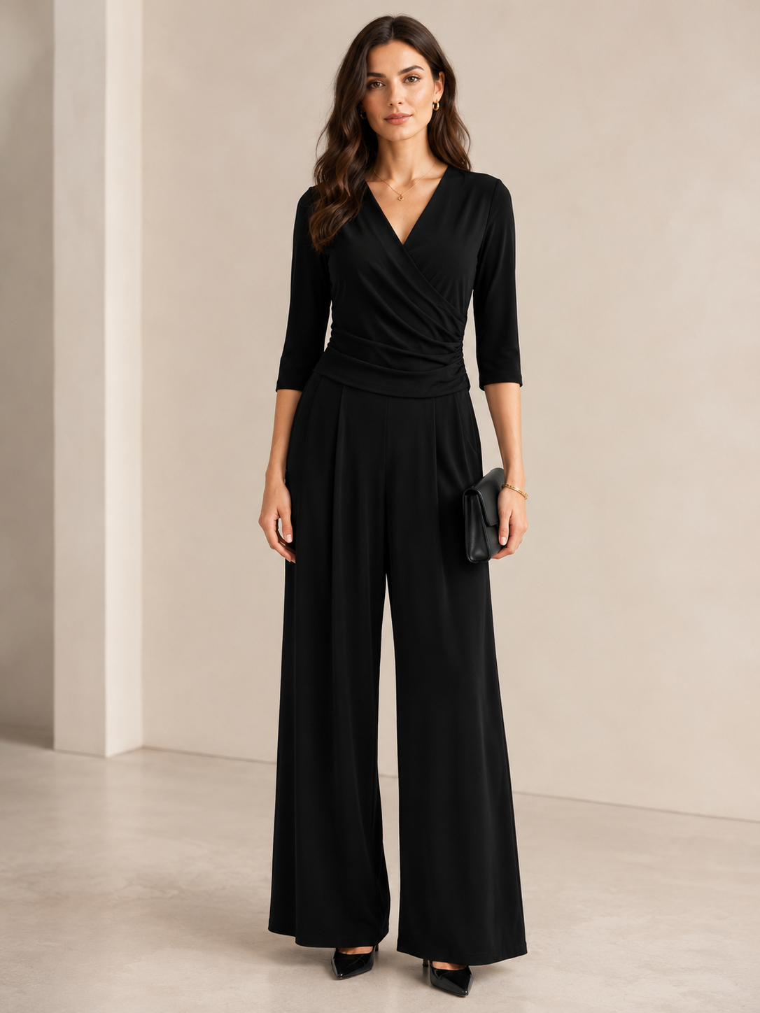 Eleganter Jumpsuit „Wickeloptik“ Schwarz