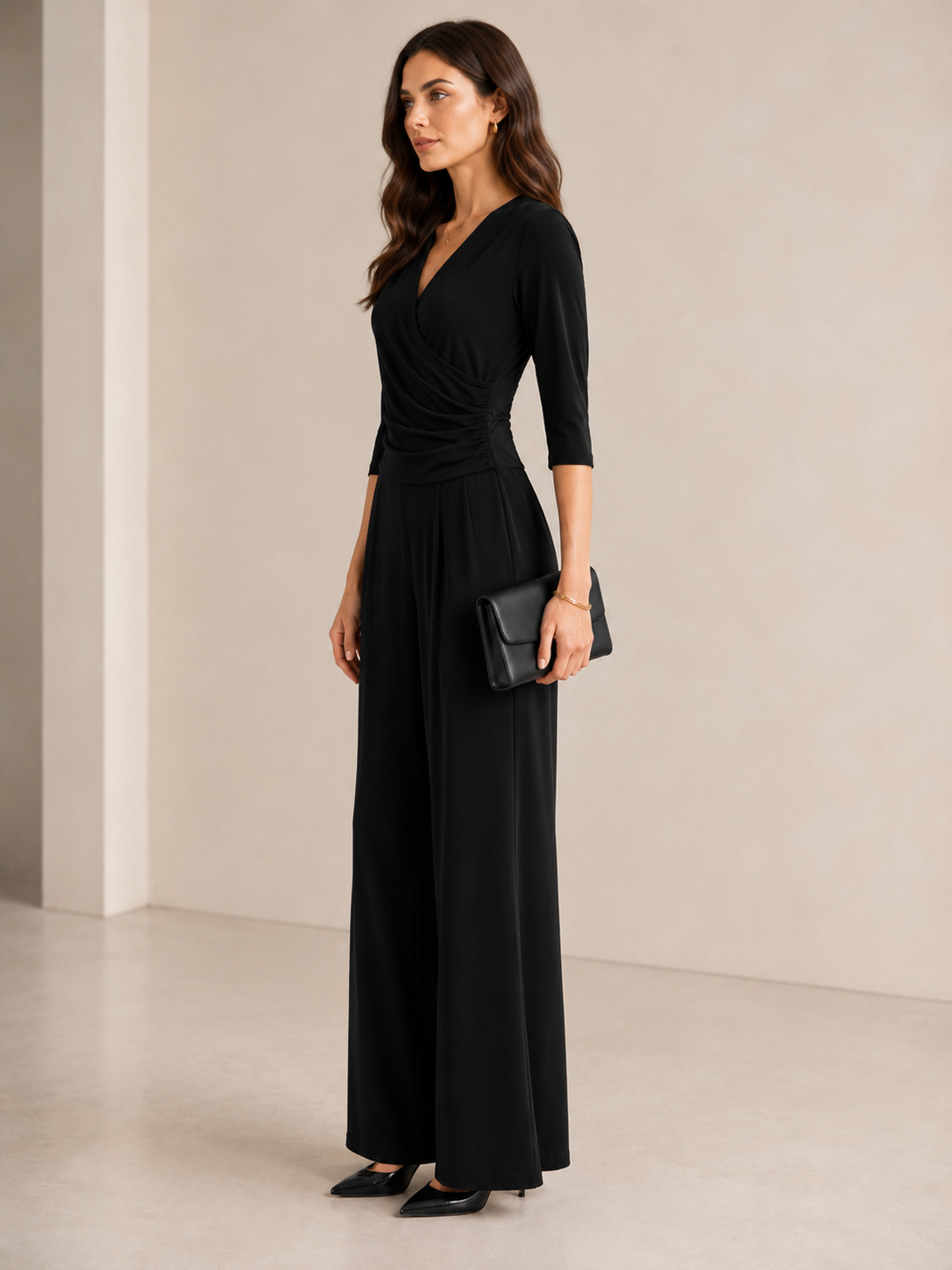 Eleganter Jumpsuit „Wickeloptik“ Schwarz