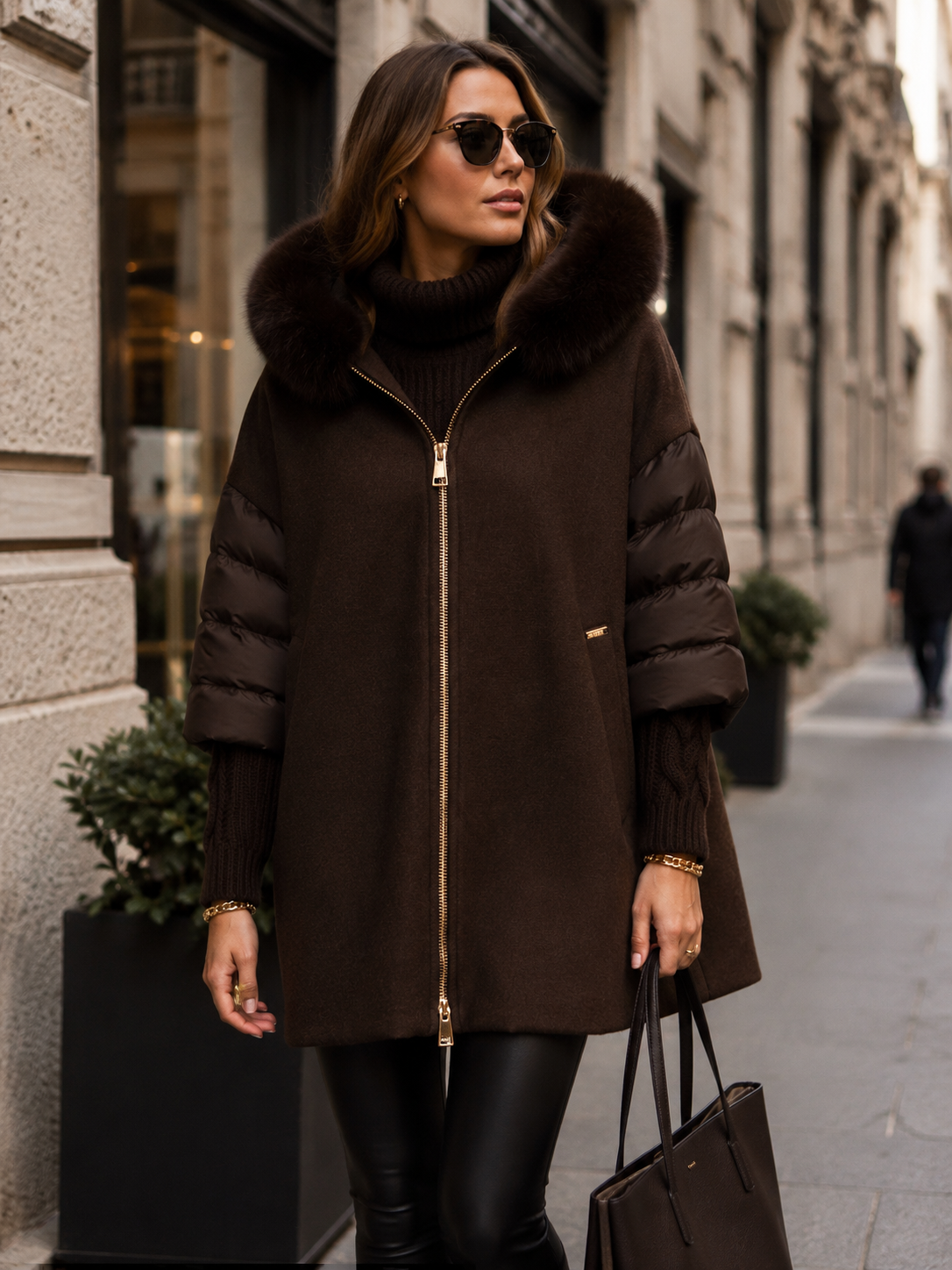 MDF Marco Del Forte Winter Statement-Mantel Dunkelbraun - Outfit-Inspiration