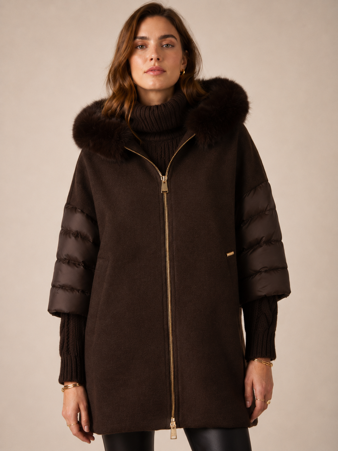 MDF Marco Del Forte Winter Statement-Mantel Dunkelbraun - Lookbook-Impression