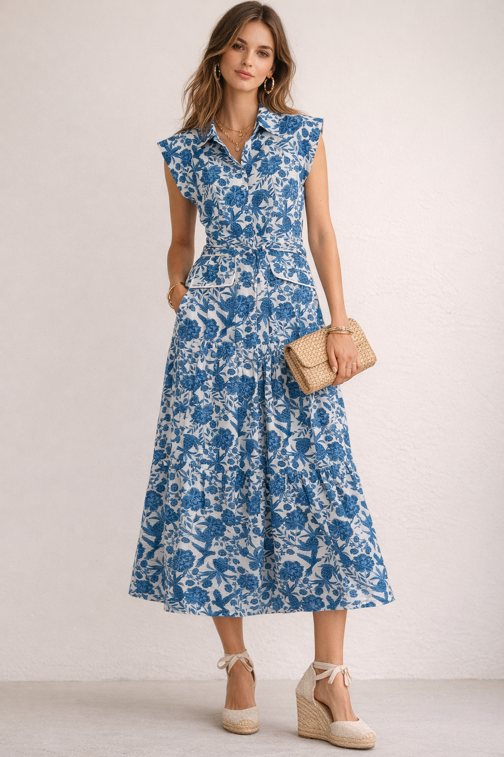 Hemdblusenkleid Blau | Weiß