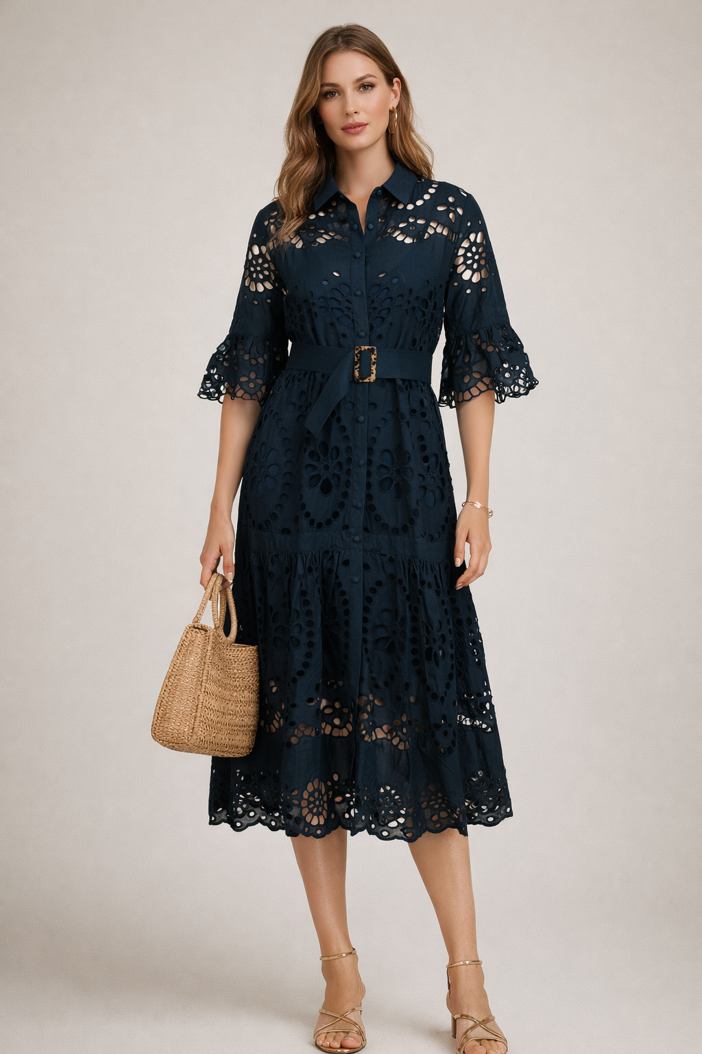 Kleid „Lochmuster“ Dunkelblau