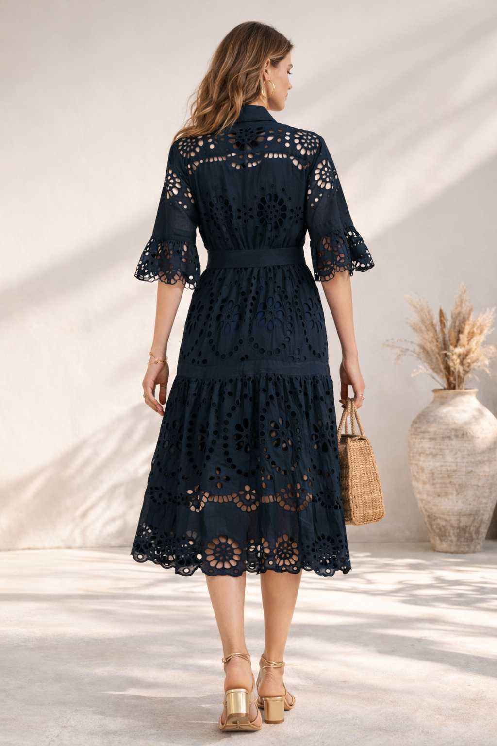 Kleid „Lochmuster“ Dunkelblau