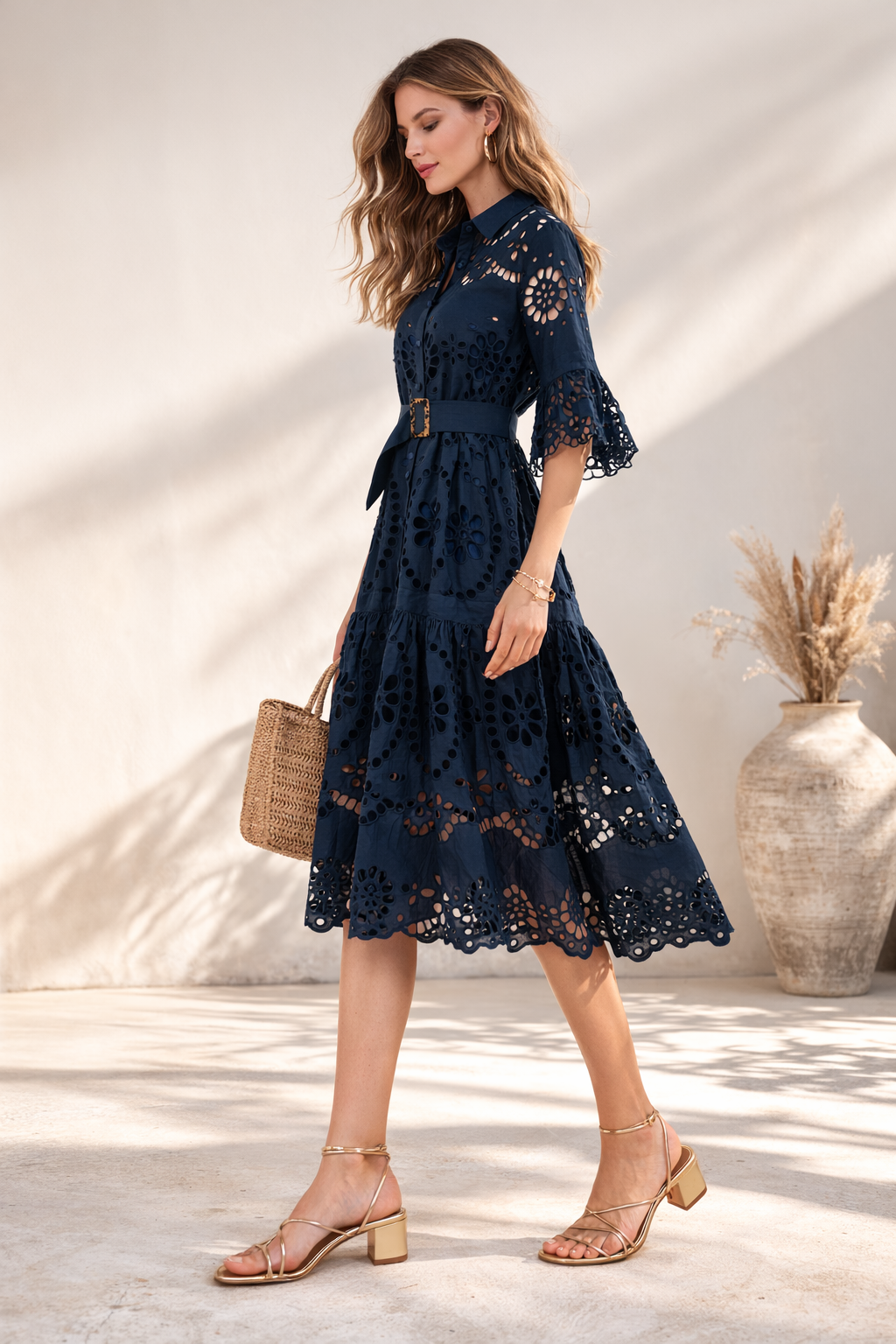 Kleid „Lochmuster“ Dunkelblau