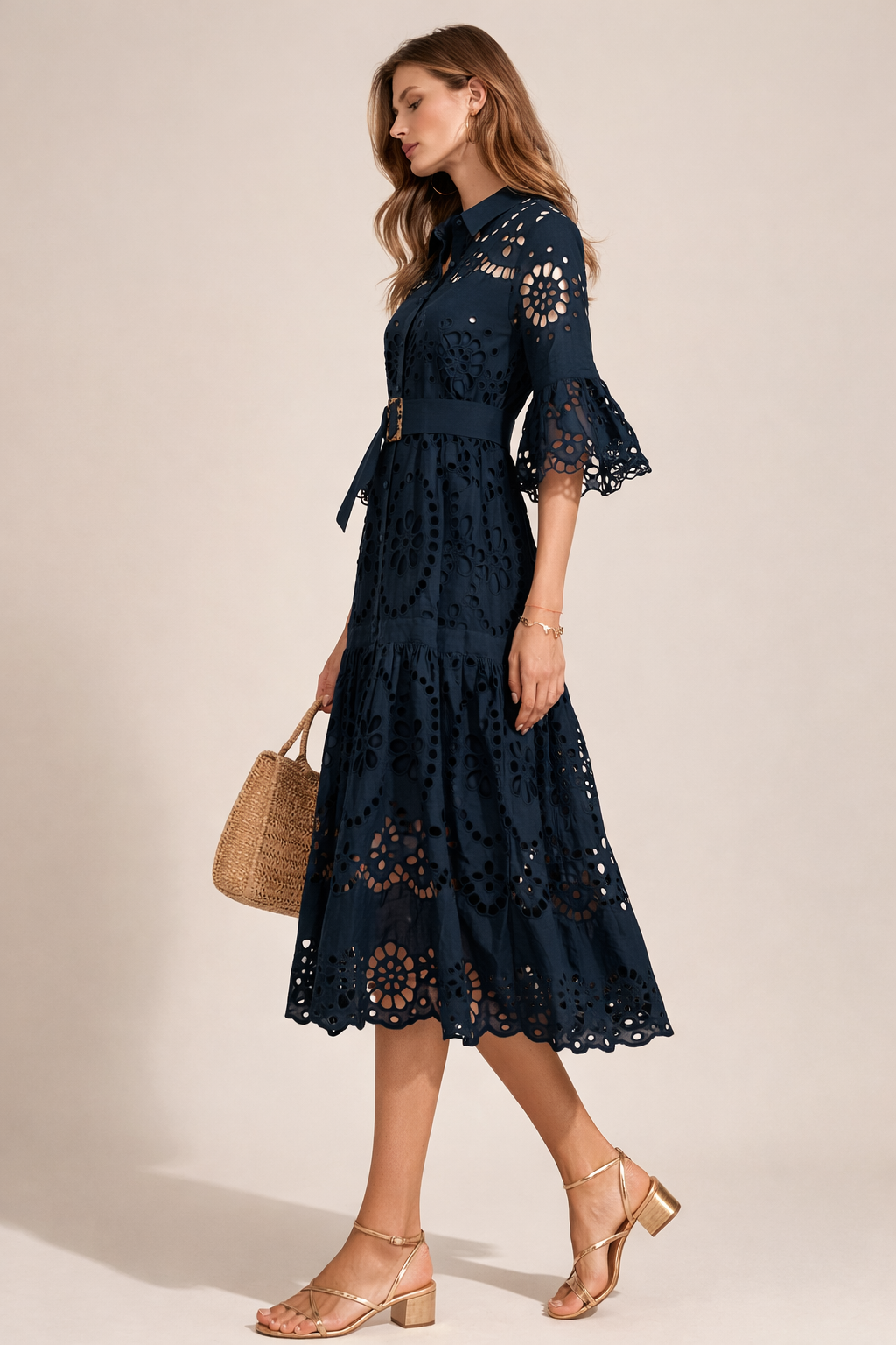 Kleid „Lochmuster“ Dunkelblau