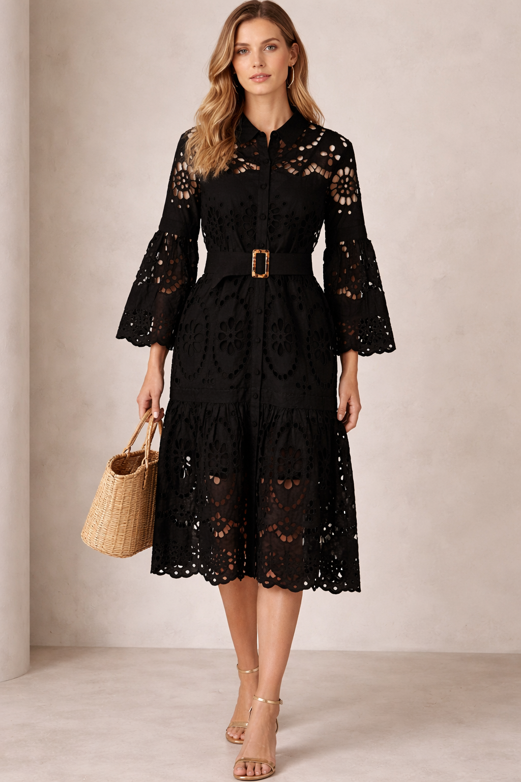 Kleid „Lochmuster“ Schwarz