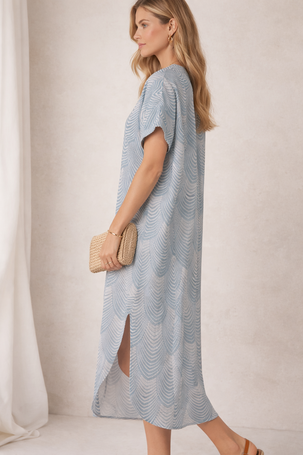 Statement-Kaftankleid Blau | Weiß