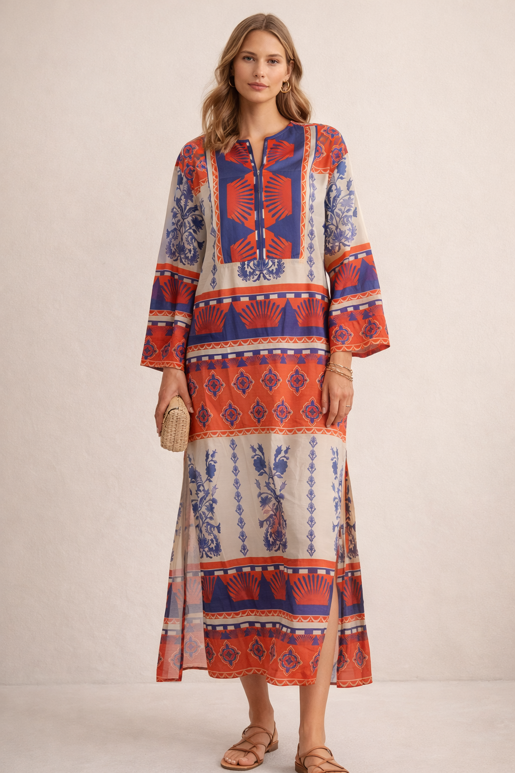 Statement-Kleid Creme | Orange | Lila