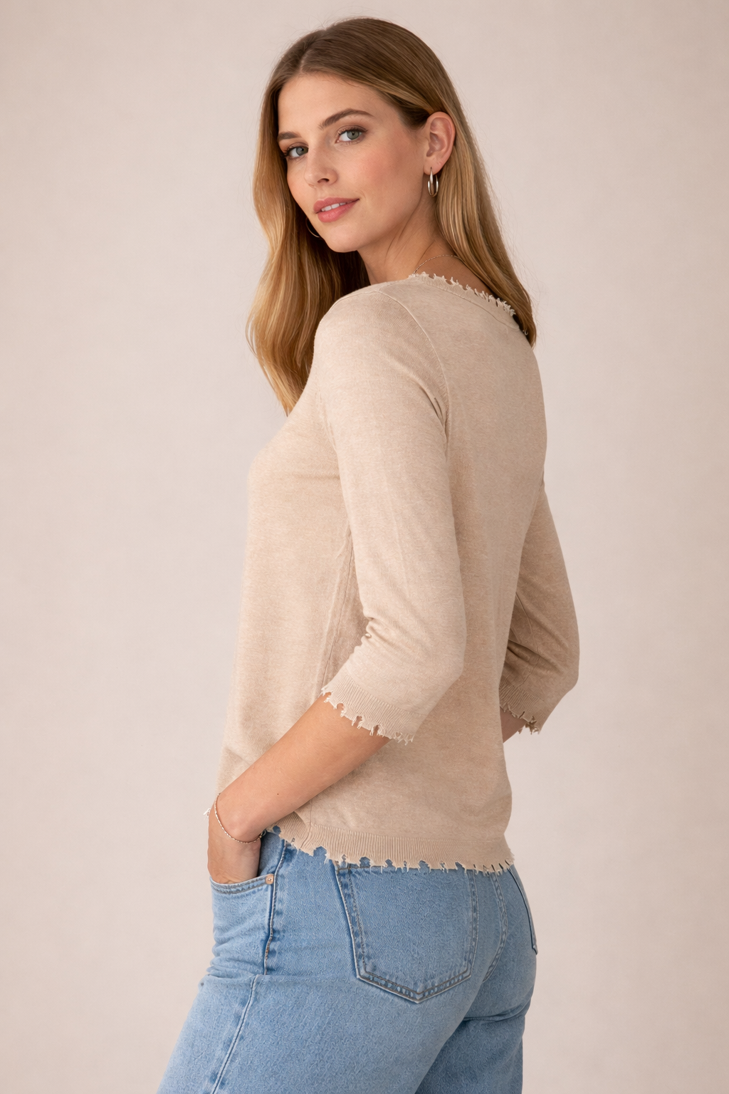 Pullover „Open-Edge“ Sand