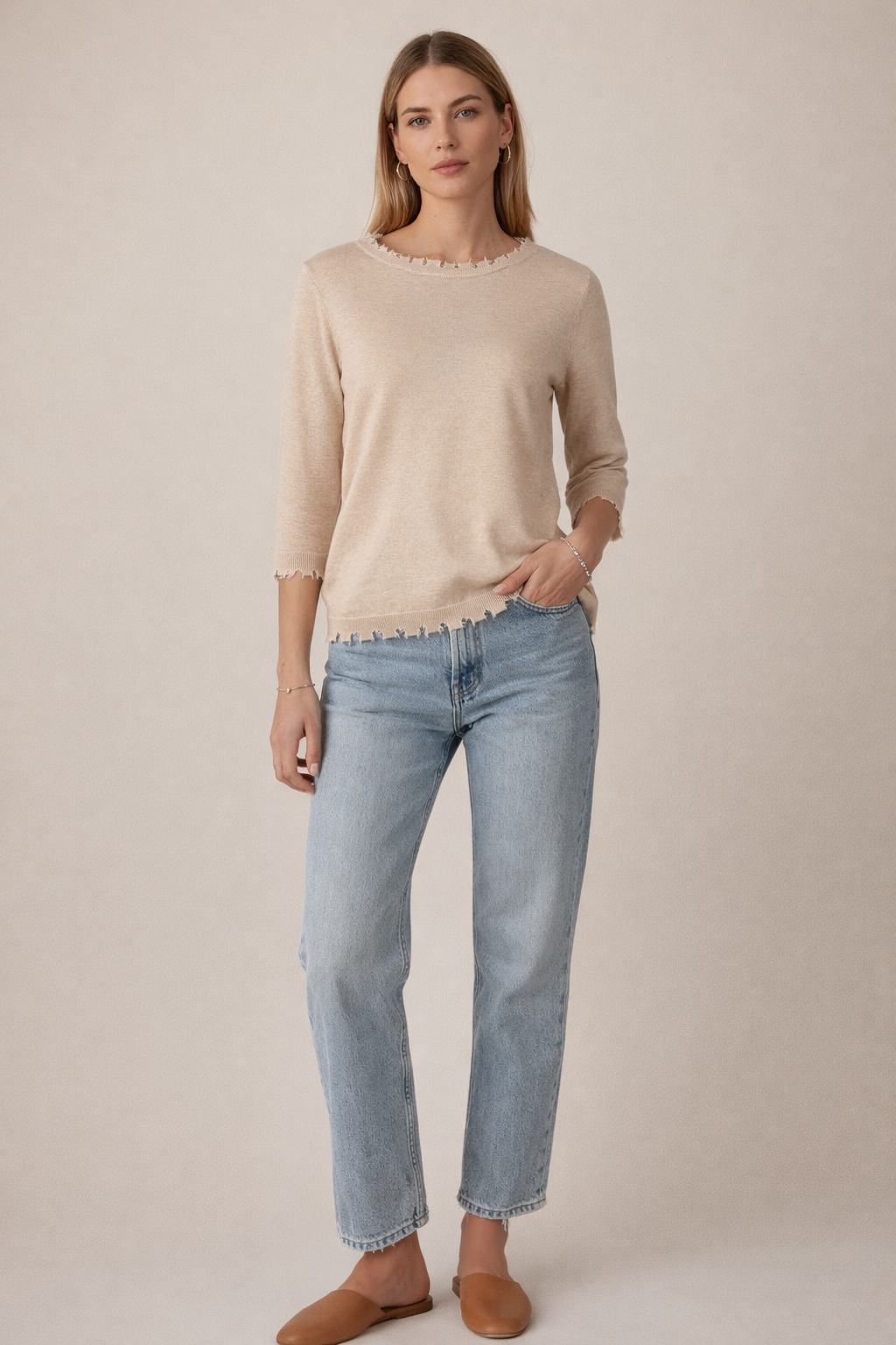 Pullover „Open-Edge“ Sand