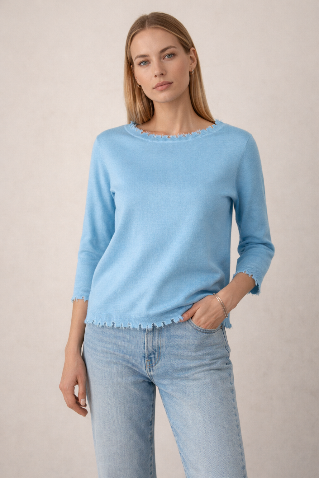 Pullover „Open-Edge“ Hellblau