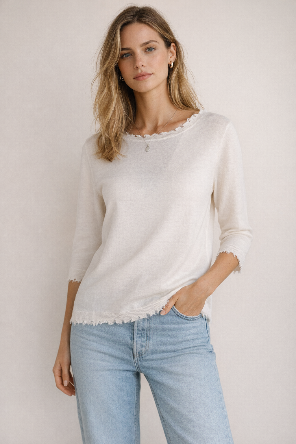 Pullover „Open-Edge“ Offwhite