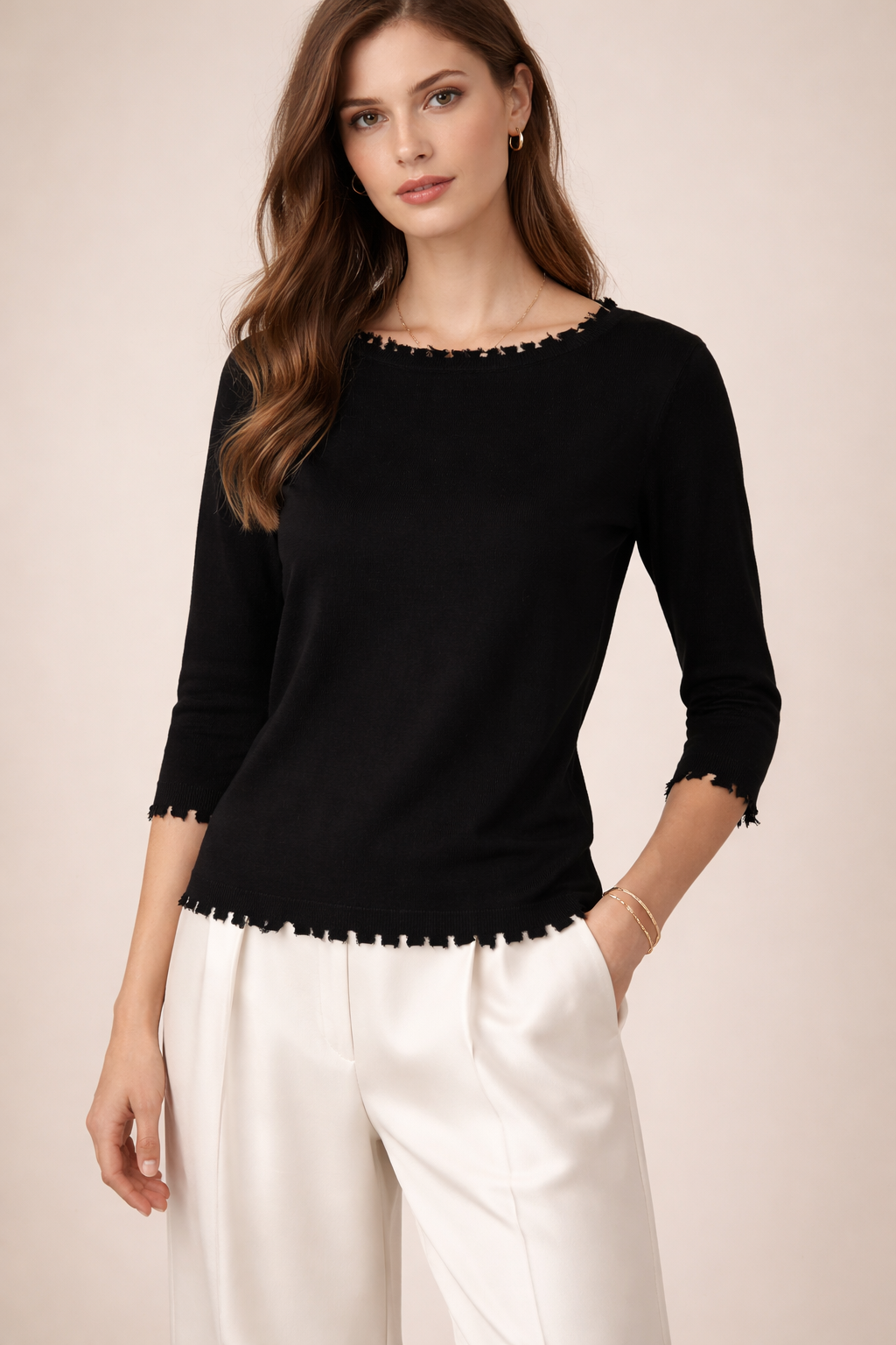 Pullover „Open-Edge“ Schwarz