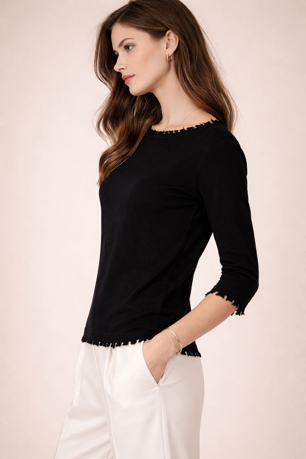 Pullover „Open-Edge“ Schwarz