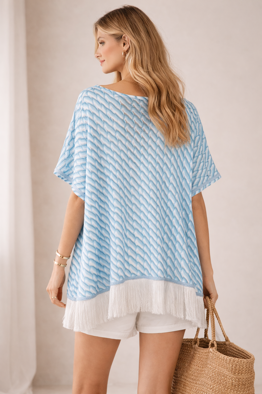 Statement-Pullover Blau | Türkis | Weiß