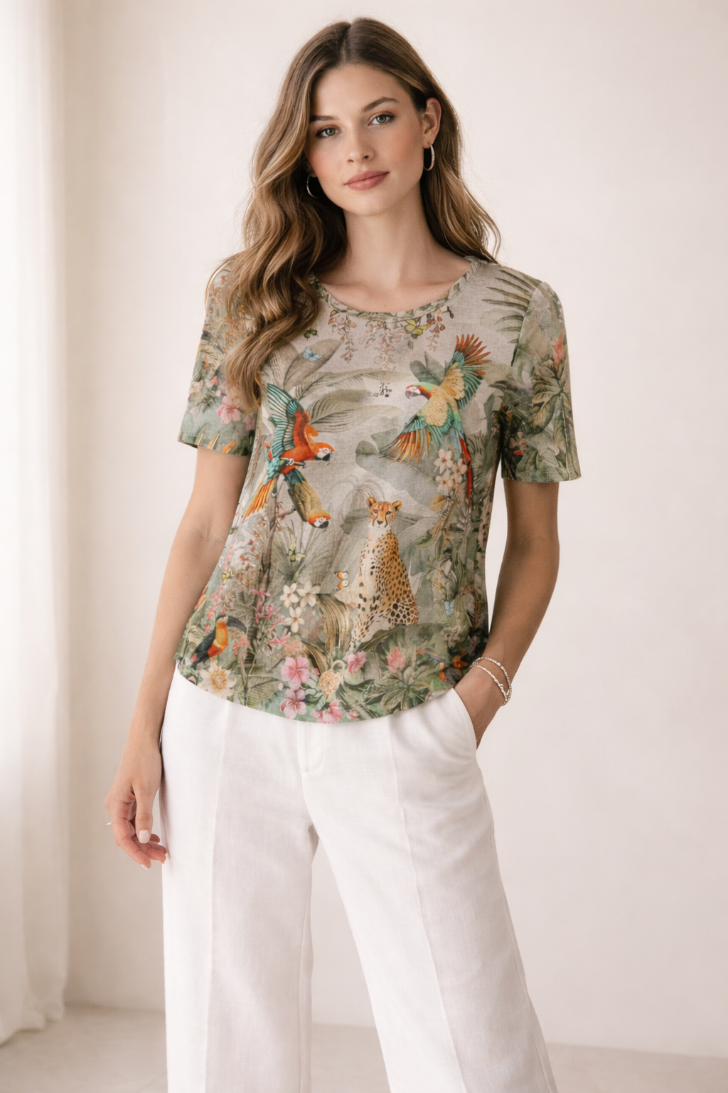 T-Shirt „Exotik“ Beige | Multicolor