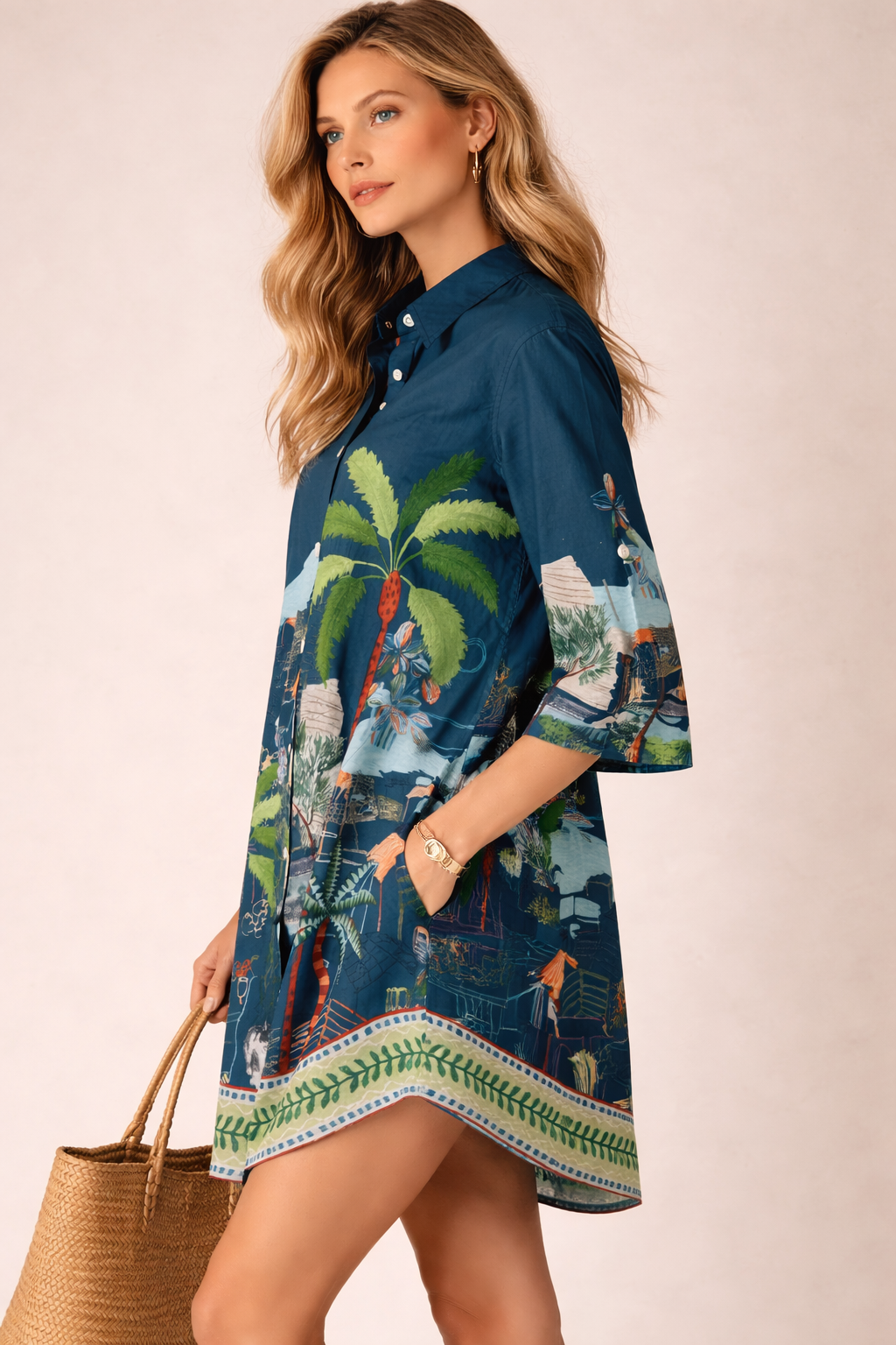 Kleid „Palmen“ Dunkelblau | Multicolor