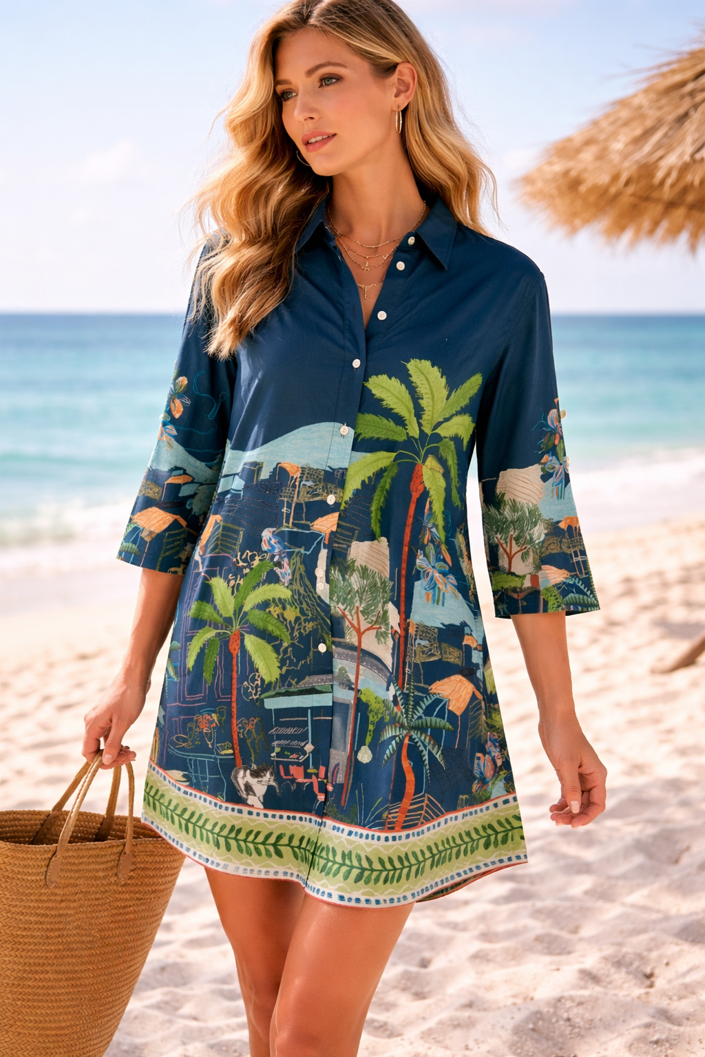 Kleid „Palmen“ Dunkelblau | Multicolor