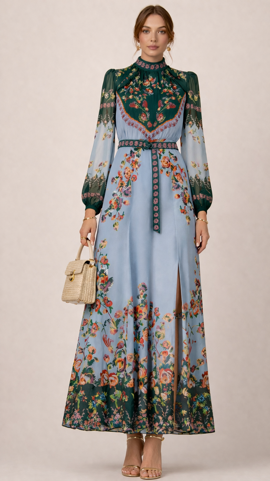 Maxikleid „Blumen“ Blau | Grün | Multicolor