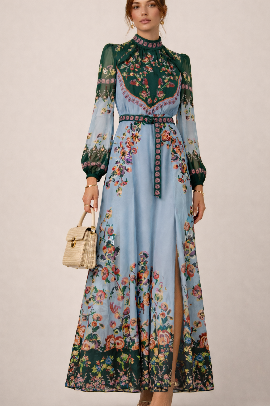 Maxikleid „Blumen“ Blau | Grün | Multicolor