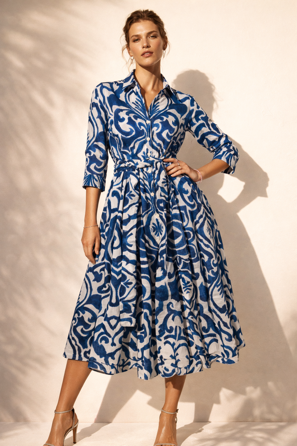 Hemdblusenkleid „Aster“ Blau | Weiß