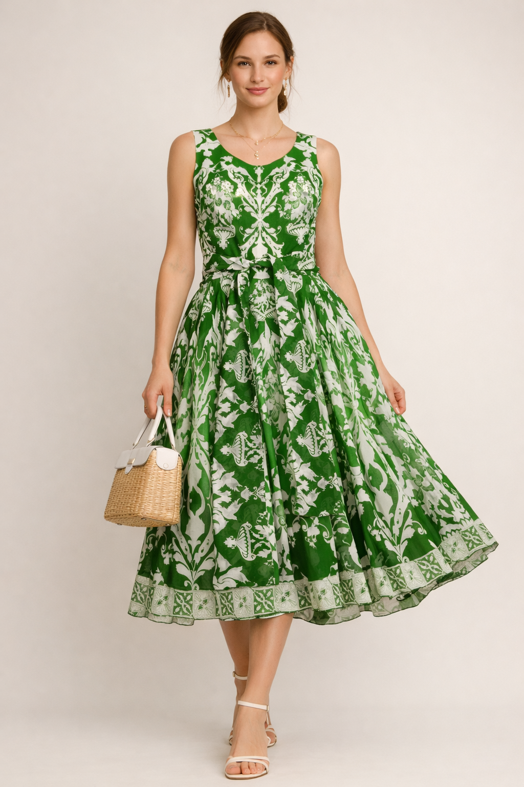 Kleid „Aster“ Grün | Weiß