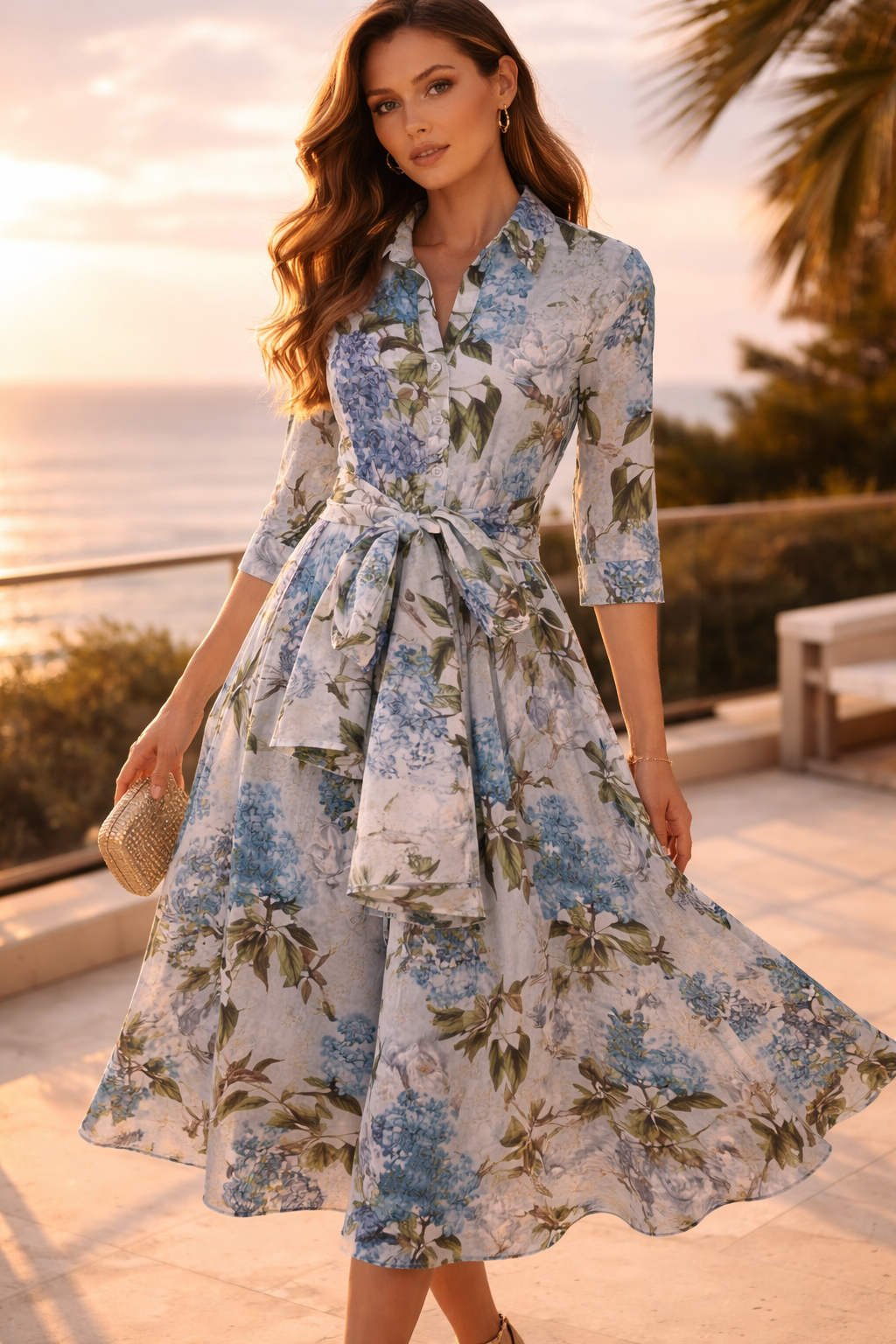 Hemdblusenkleid „Aster“ Blau | Grün | Multicolor