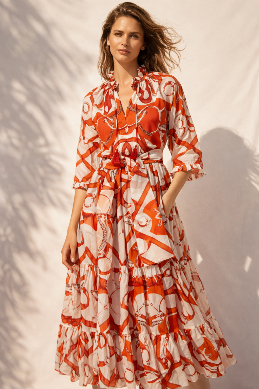 Kleid „Eva“ Orange | Weiß