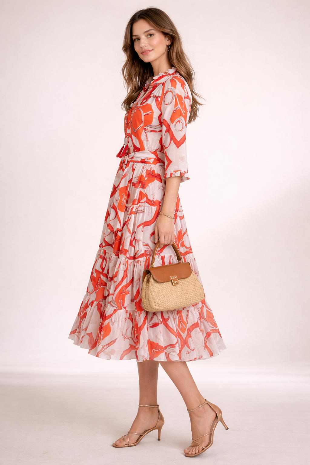 Kleid „Eva“ Orange | Weiß