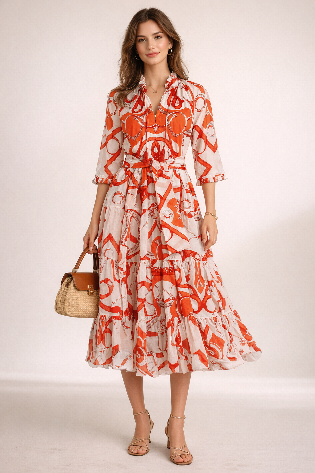 Kleid „Eva“ Orange | Weiß