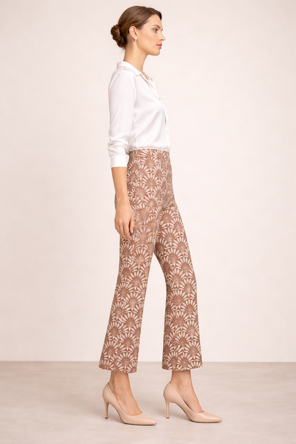 Hose „Cindy Fächermuster“ Tabakbraun | Weiß