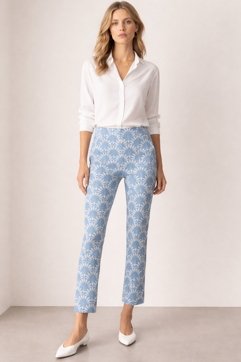 Hose „Cindy Fächermuster“ Hellblau | Weiß