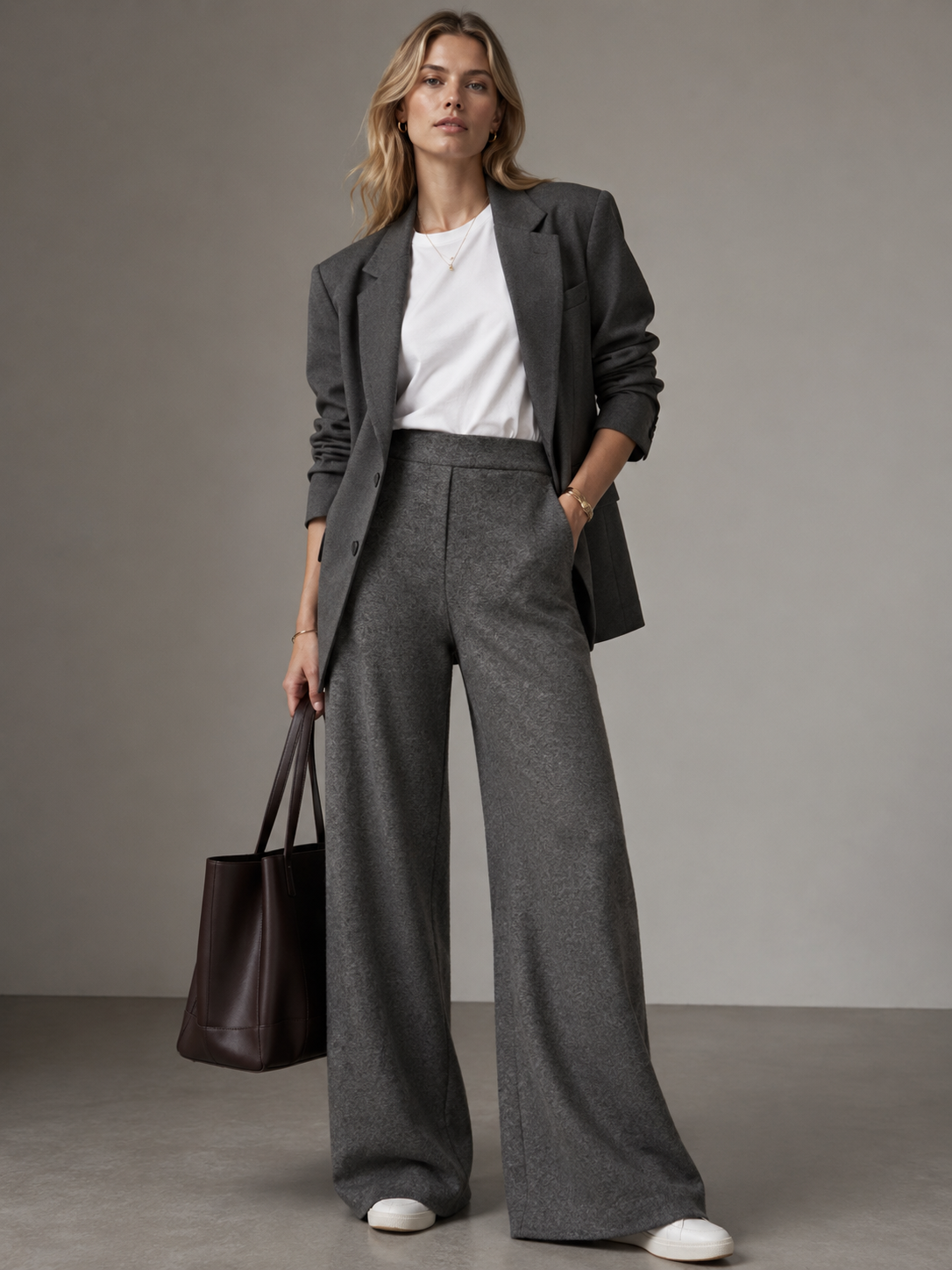 Wide-Leg-Hose „Naley“ Melange Silbergrau