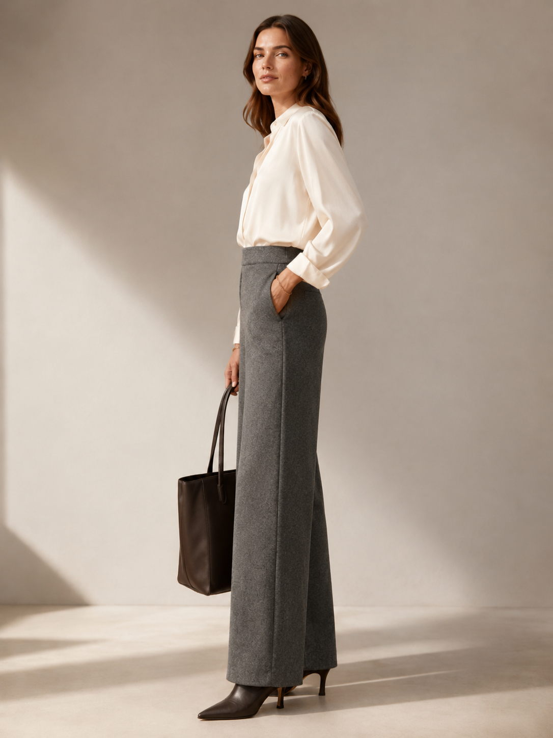Wide-Leg-Hose „Naley“ Melange Silbergrau