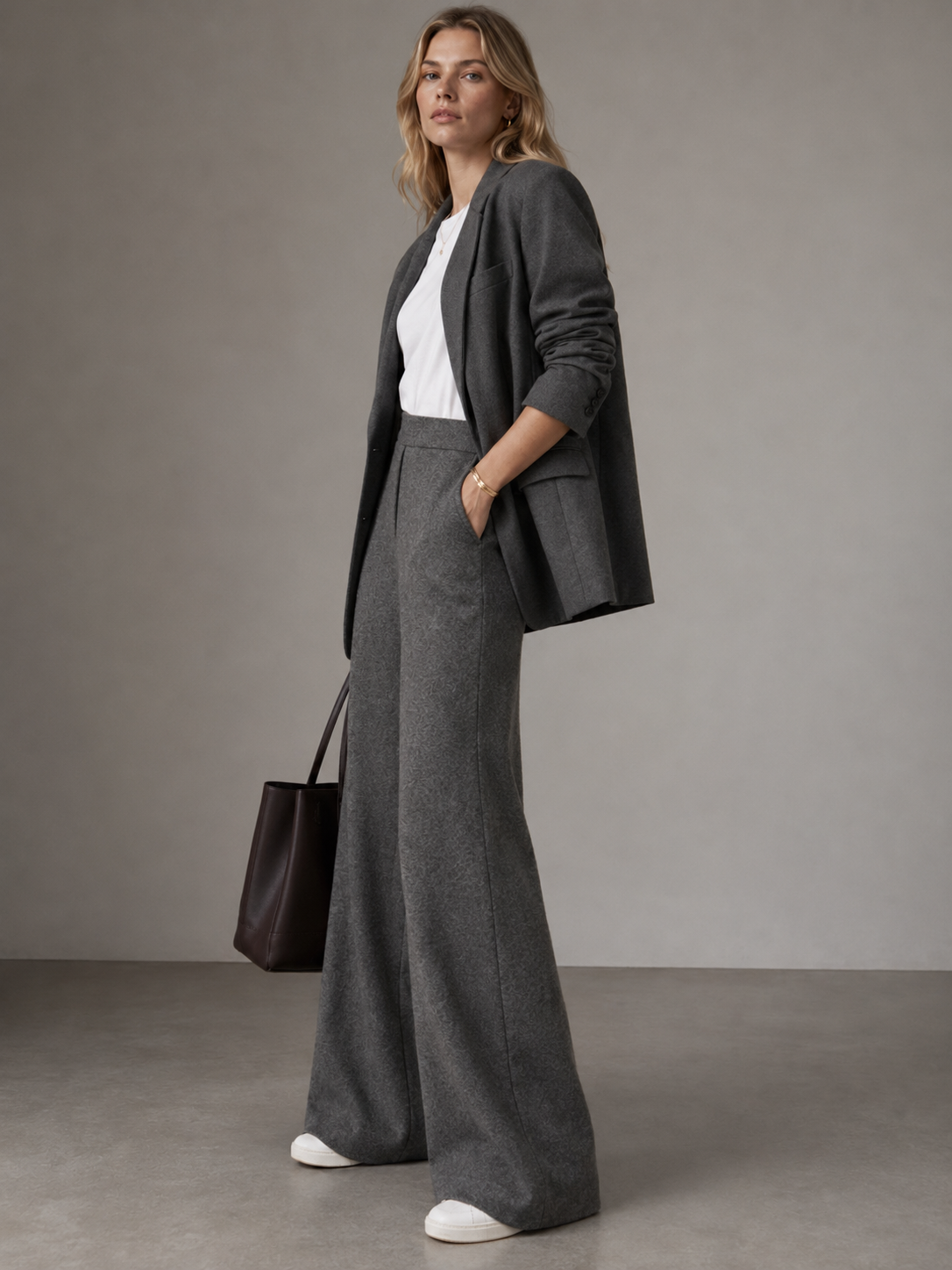 Wide-Leg-Hose „Naley“ Melange Silbergrau