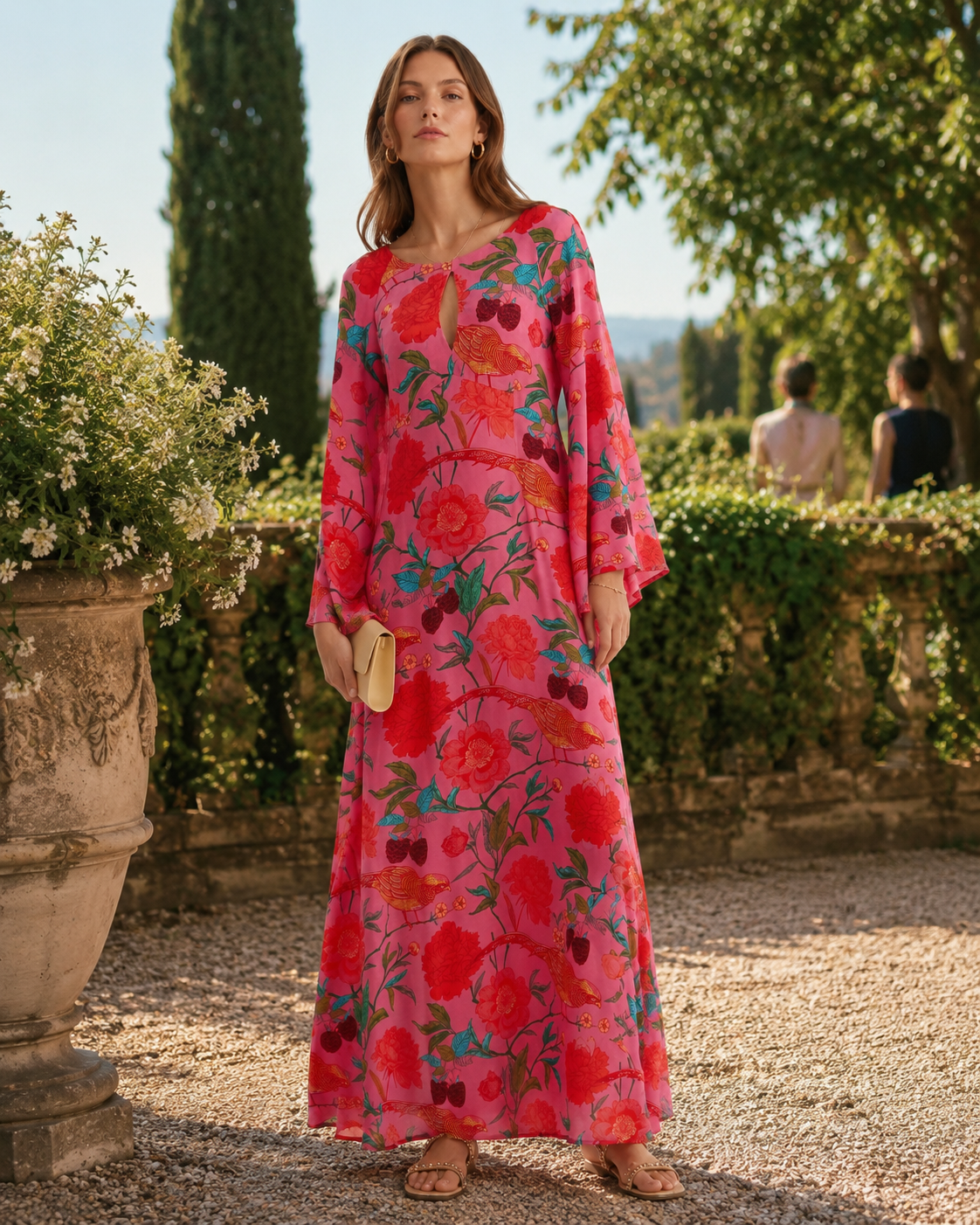 Seiden-Maxikleid „Floral“ Pink | Multicolor