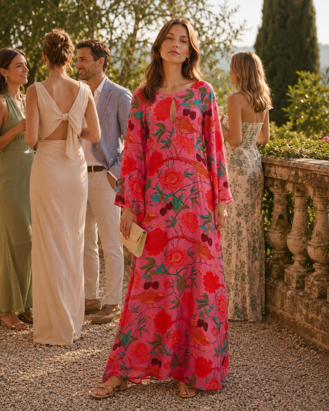 Seiden-Maxikleid „Floral“ Pink | Multicolor