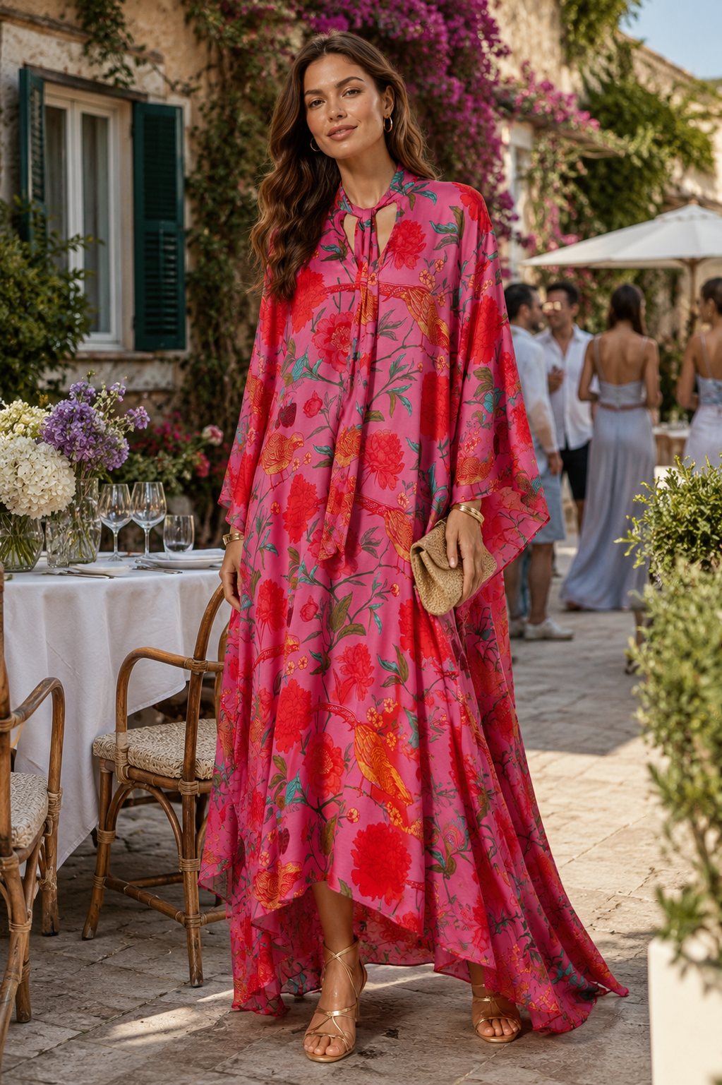 Seiden-Statement-Kleid „Floral“ Pink | Multicolor
