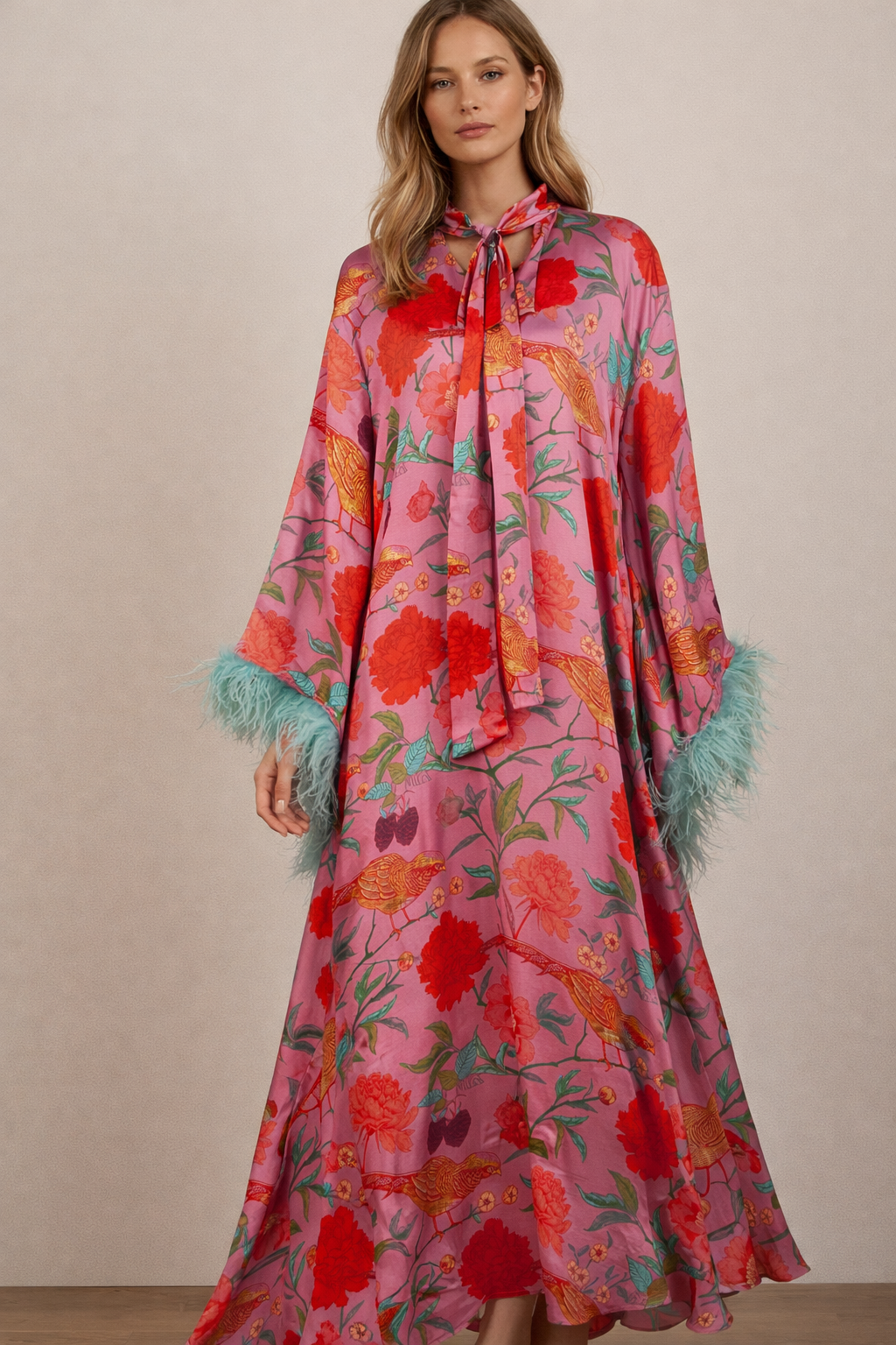 Seiden-Kaftankleid Pink | Multicolor