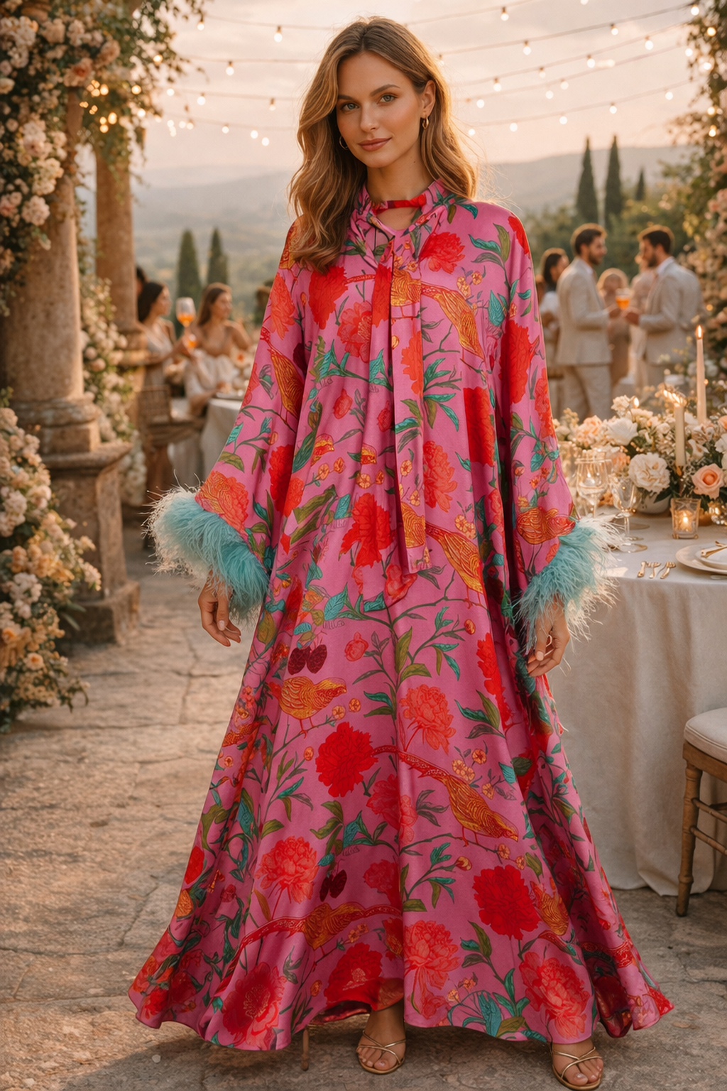 Seiden-Kaftankleid Pink | Multicolor