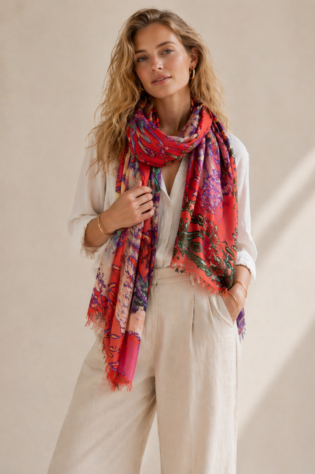 Statement-Kaschmirschal „Koralle“ Orange | Violett | Grün