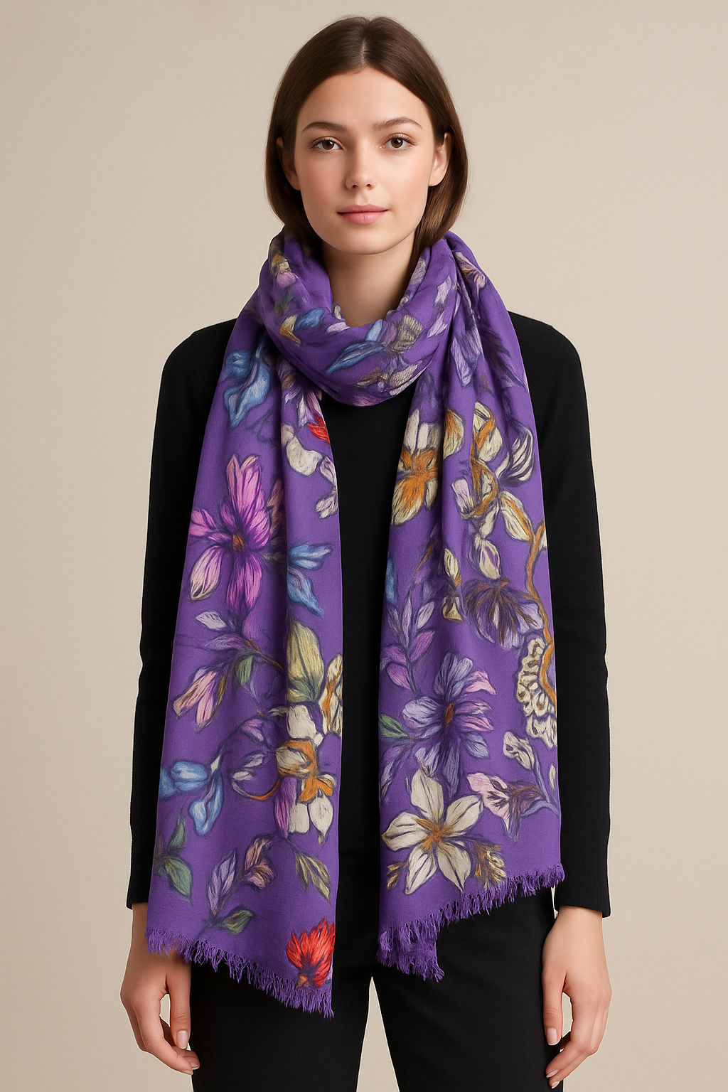 Schal „Blumen“ Lila | Multicolor