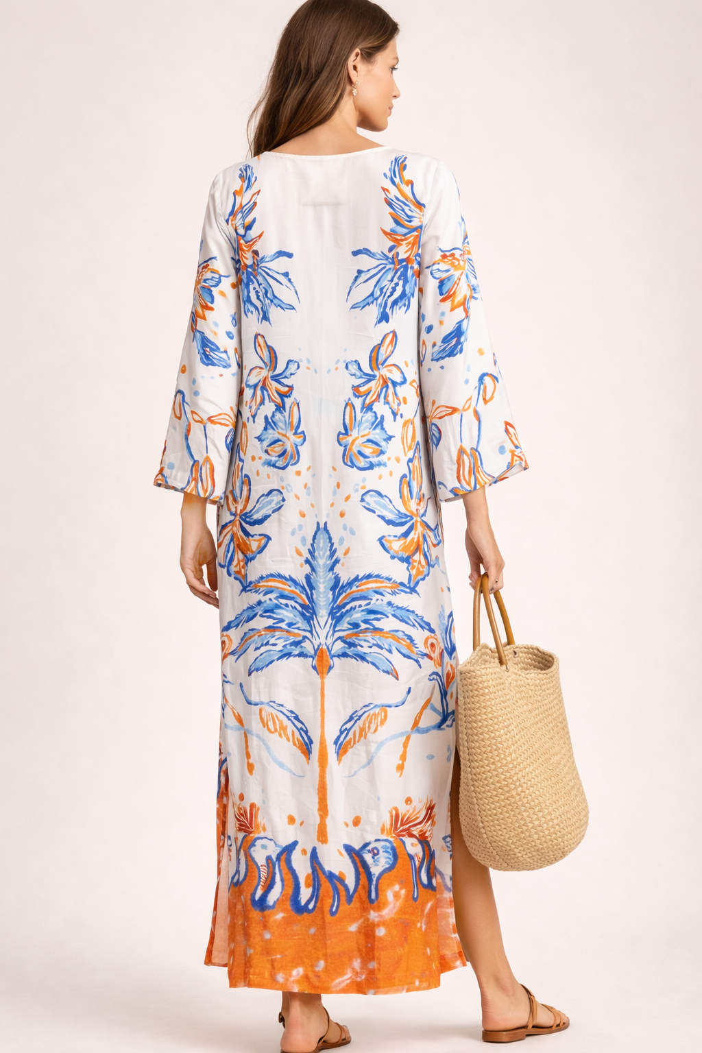 Kaftan-Kleid „Floral“ Weiß | Blau | Orange