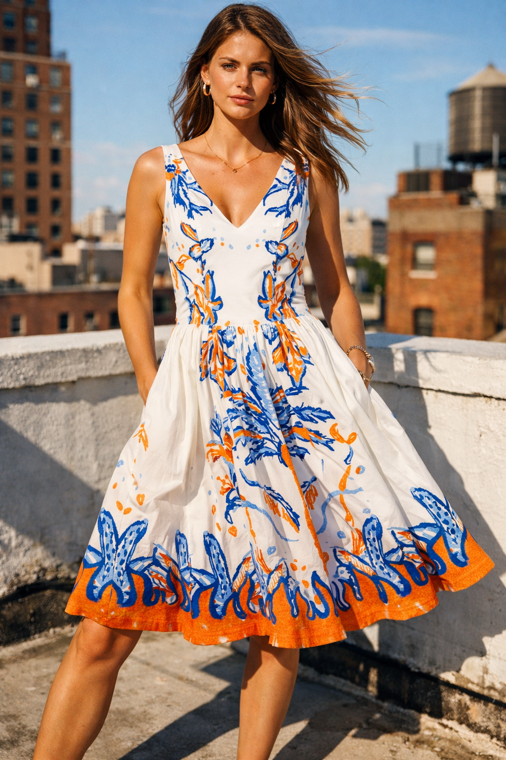 Trägerkleid „Floral“ Weiß | Blau | Orange