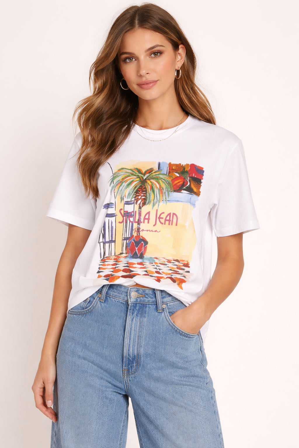 T-Shirt „Palme“ Weiß | Multicolor