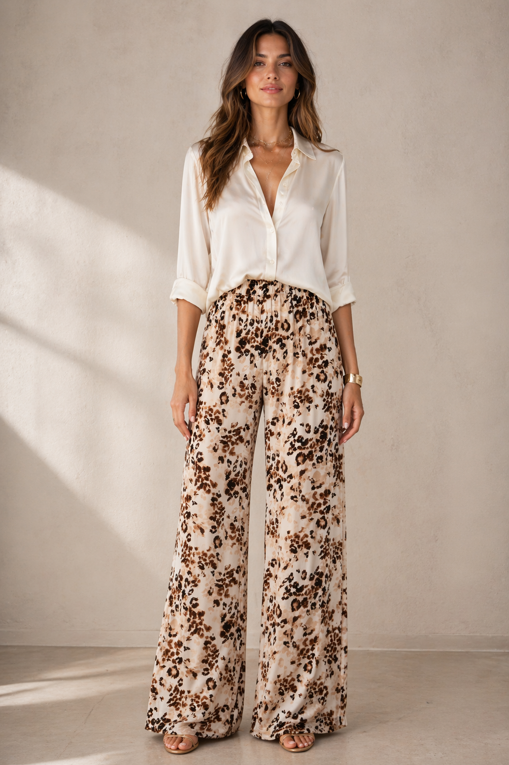 Wide-Leg-Hose „Leopard“ Creme | Beige | Braun