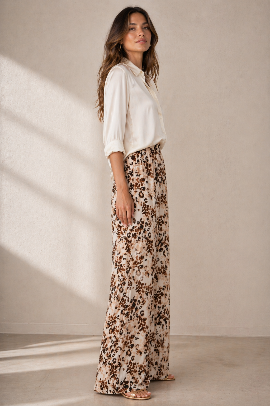 Wide-Leg-Hose „Leopard“ Creme | Beige | Braun