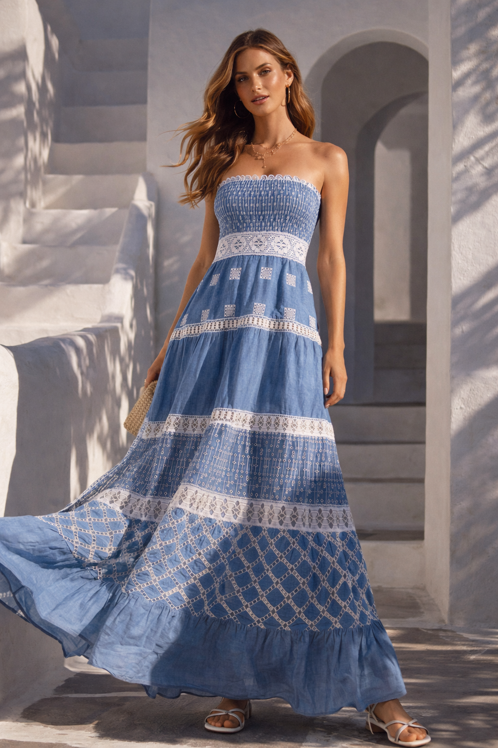 Bustierkleid Jeansblau | Weiß