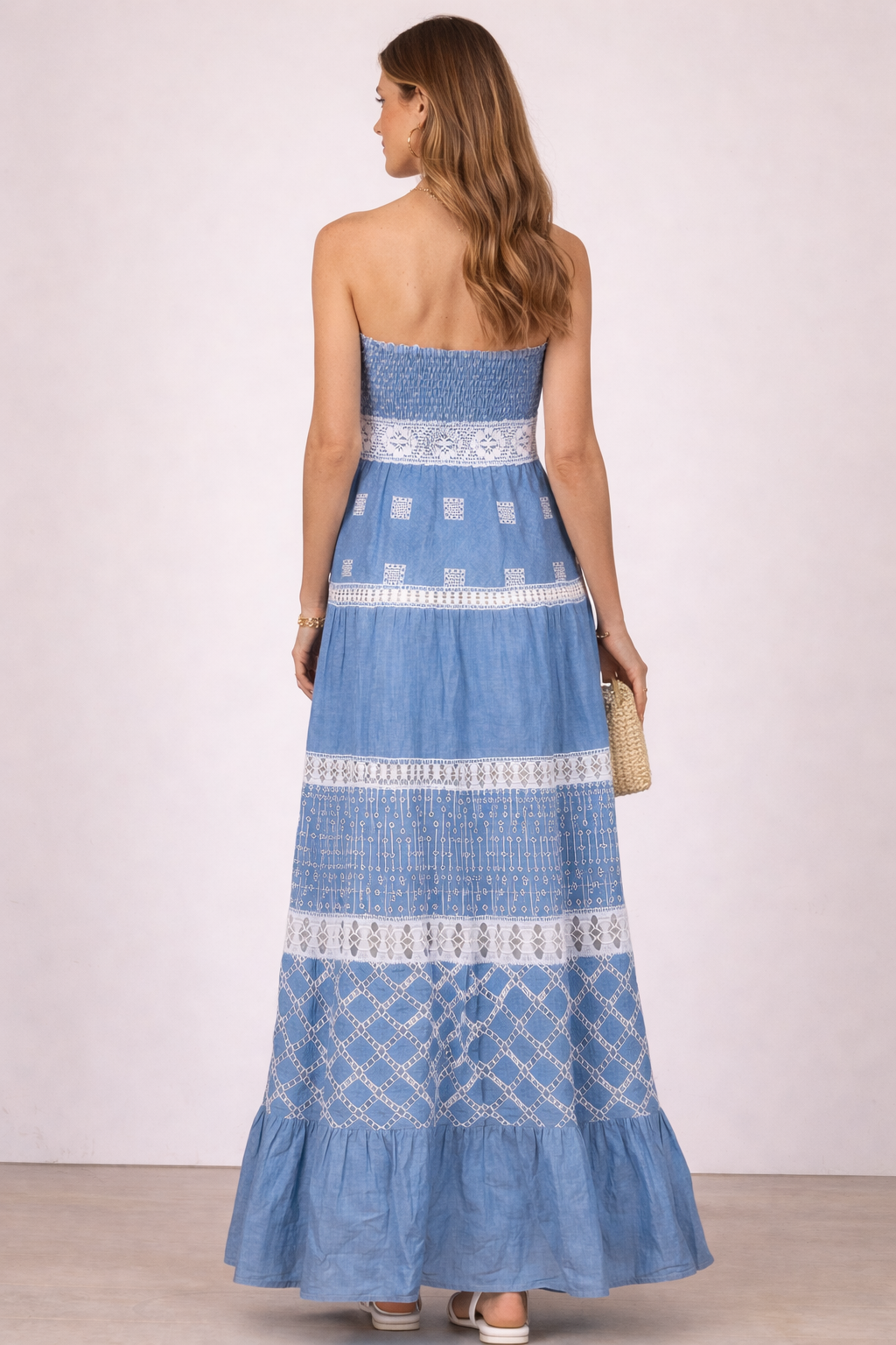 Bustierkleid Jeansblau | Weiß