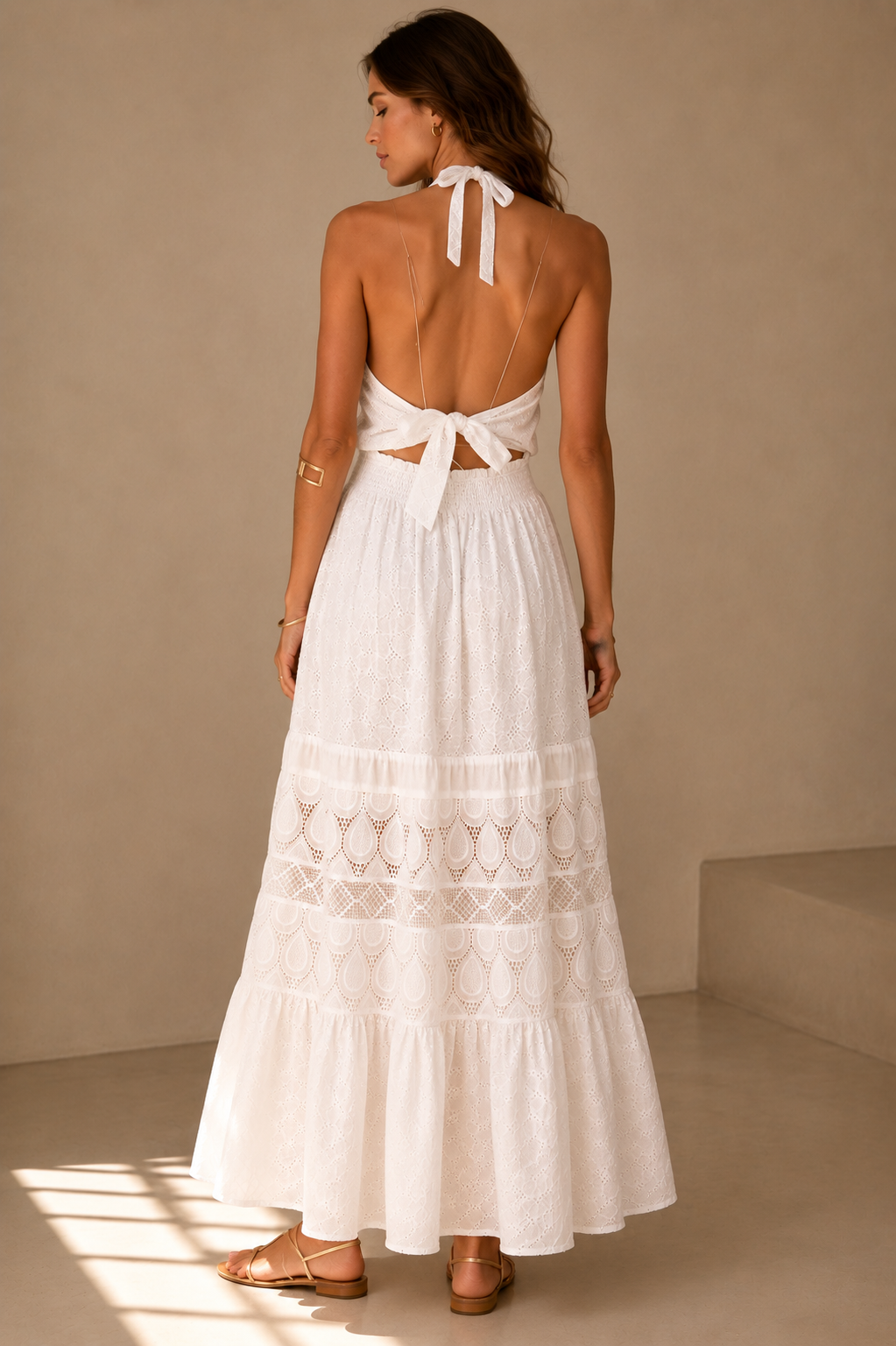 Macramé-Neckholder-Kleid Weiß